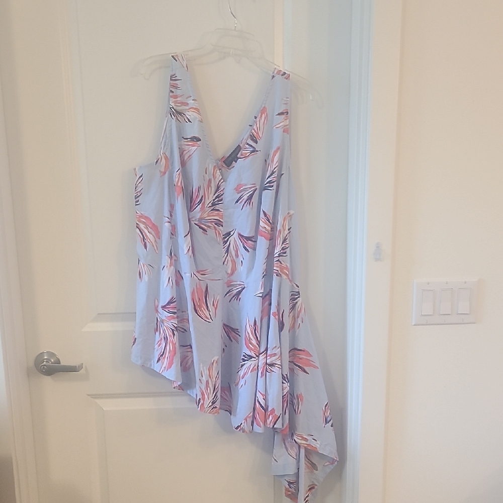 Lane Bryant Floral Asymmetrical Blouse - Blue and Pink